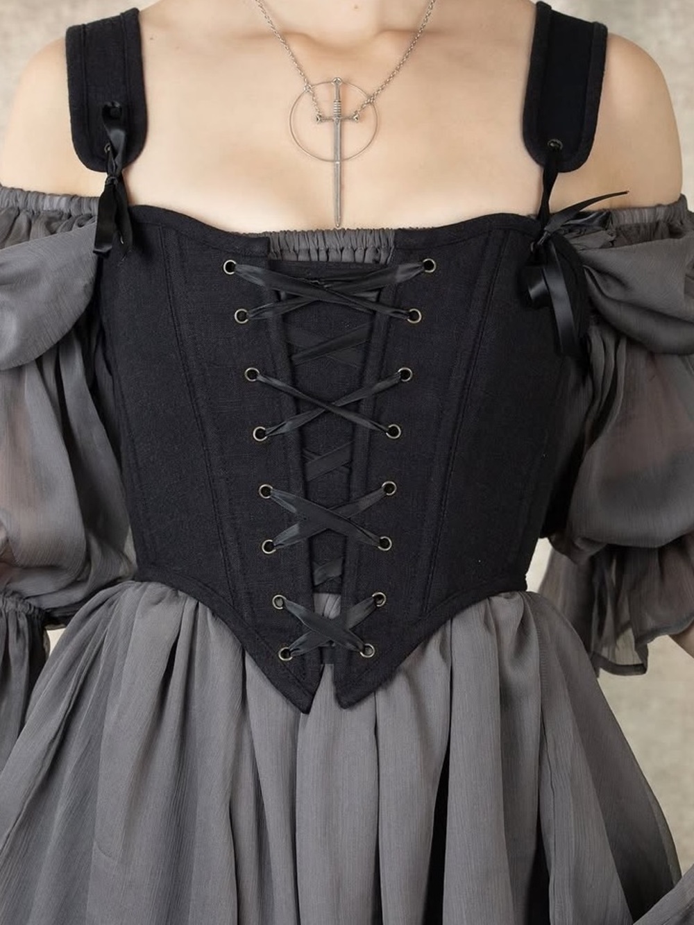 French Meadows Linen Black Corset Sz XL